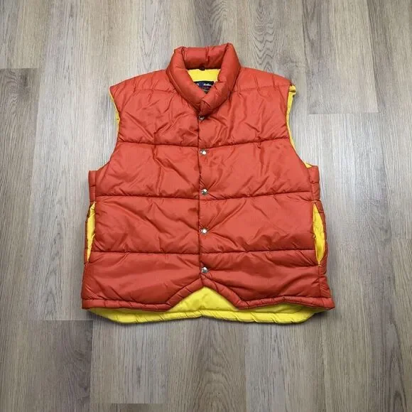 Vintage Gladding Vest Mens XL Orange Nylon Puffer Snap Front Ski 70s Outdoor