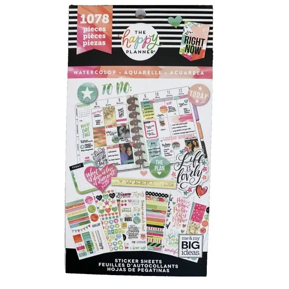 Happy Planner Stickers Watercolor 30 Sheets of 1078 pieces Calendar New