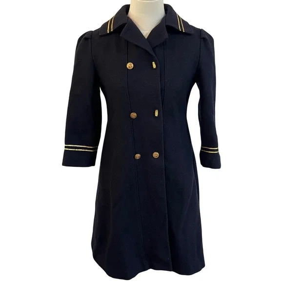 Vintage Freeway Fashions Navy Wool Double Breasted Military Pea Coat Girls 7