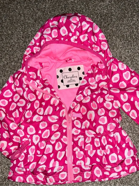 Toddler Girl Rain Jacket 2T Pink Leopard Hooded Windbreaker Cherokee