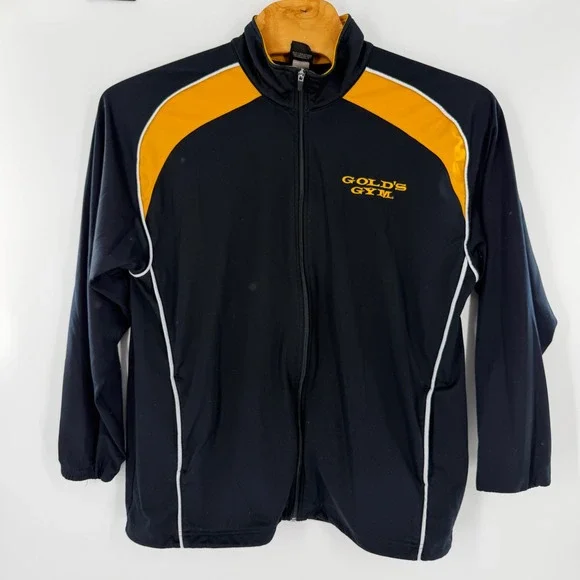 Golds Gym Mens Track Jacket Black Yellow Full Zip Athletic Warm Up Large