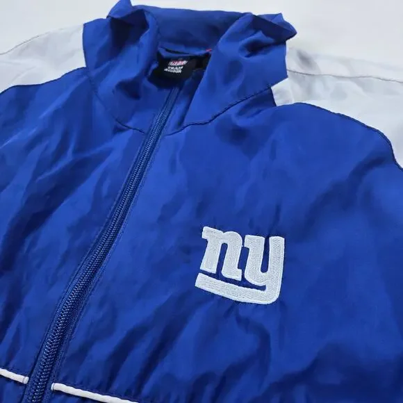 Vintage Reebok‎ SI NFL New York Giants Blue Zip Up Windbreaker Jacket Size Large