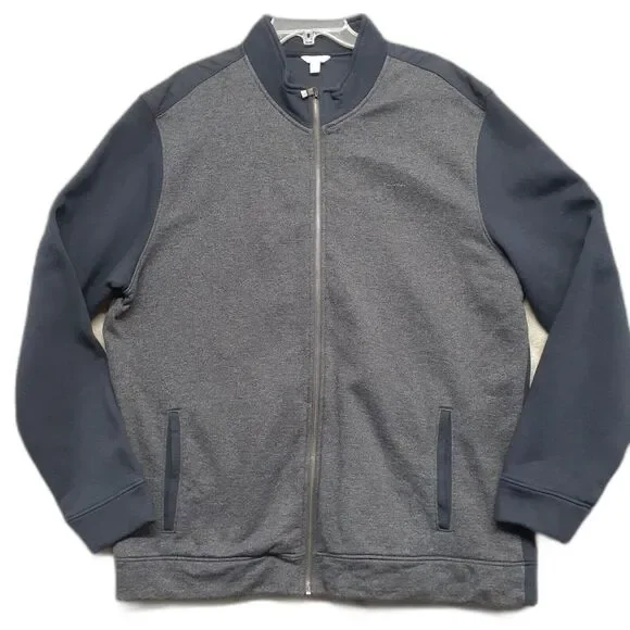 Calvin Klein Men XXL Navy Blue Gray Full Zip Mock Neck Sweatshirt Fleece Jacket