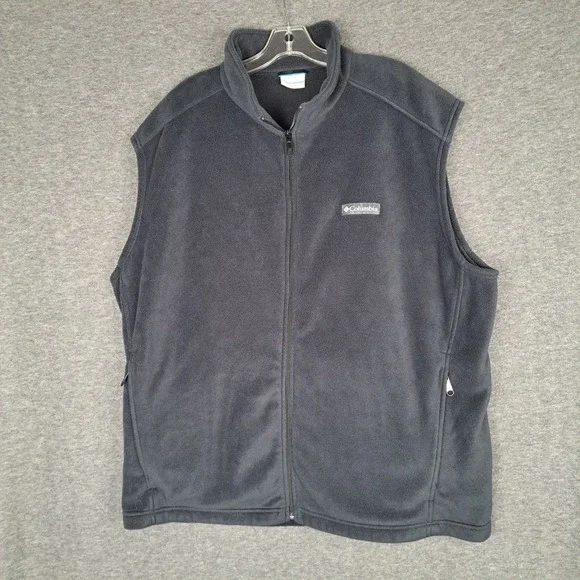 Columbia Men's Fleece Vest Dark Grey Light Black Full Zip-Up Sleeveless Size XXL