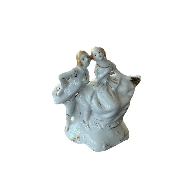 VTG Victorian Couple Porcelain Figurine White Gold Accent Made‎ In Japan 3x3
