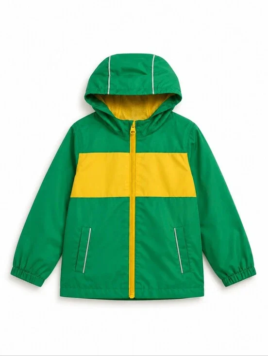 Kids Green & Yellow Hooded Raincoat