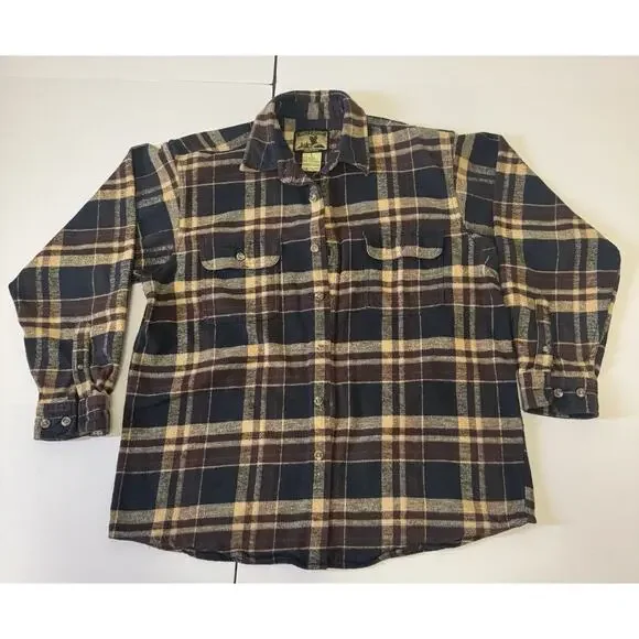 Field &‎ Stream Heavy Cotton Flannel Shirt Men’s Large Blue Brown Plaid