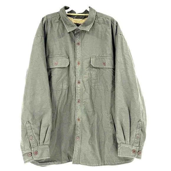 Outdoor Life Sherpa Lined Canvas Chor Shacket Men's 3XLT Hunter Green‎ Barn Work