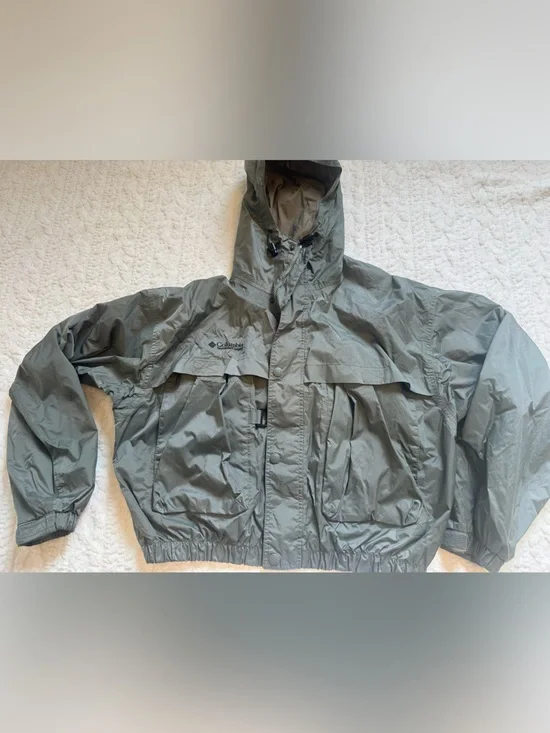 Columbia Men's Olive Green Hooded Rain Jacket Packable size large