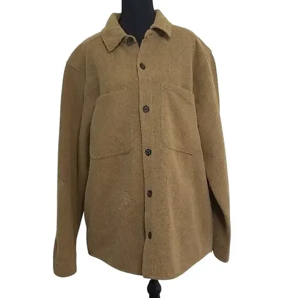 Alpine Design Men's Warm Fleece Shacket Tan Shirt Jacket Fall Winter Size Large