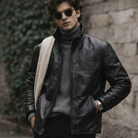 Round Tree & Yorke Black Premium Lambskin Leather Jacket Buttery Soft XL