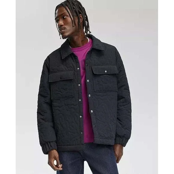 Mode of One Mens Quilted Jacket Deep Black Snap Front XL 100197726MN