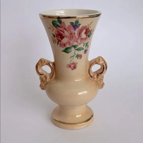 Vintage 1940s Spaulding China Co Wild Rose 6” Vase Gold Decoration