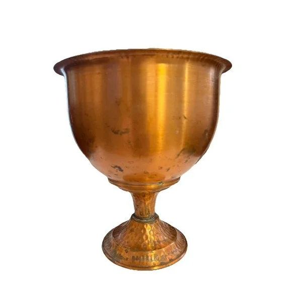 VTG Copper Chalice Planter Hammered Base Stem Natural Petina Garden Decor