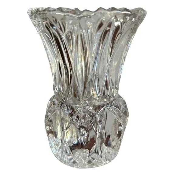 Vintage Crystal Glass Bud Vase With Intricate Cut Design