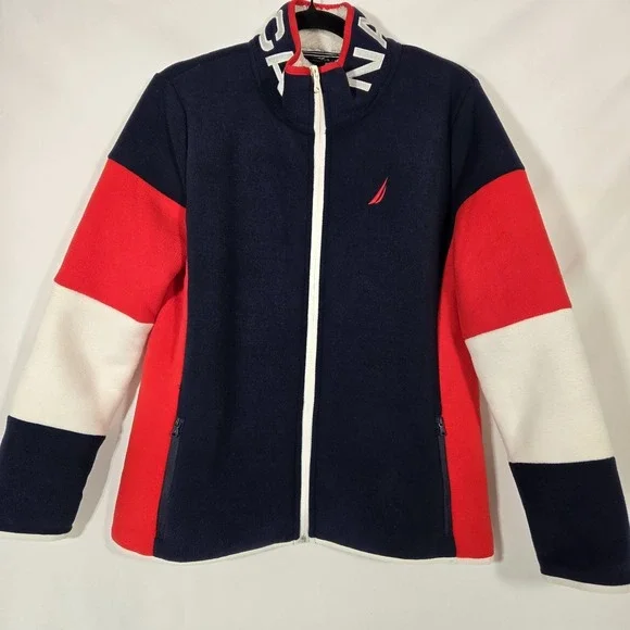 Nautica Red White And Blue Jacket | Sherpa Style Warm Lining | Medium