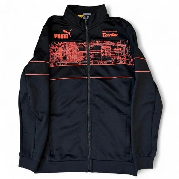 Puma Porsche Black Turbo Track Jacket Men's Size Medium Sportswear Full Zip SDS