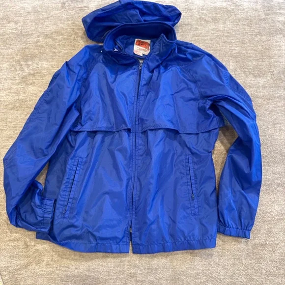 STOW IT A WAY Blue‎ Nylon Hooded Windbreaker Jacket Lightweight Packable