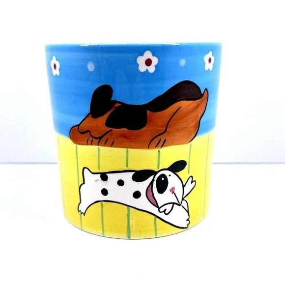 Vigor Ceramic Cartoon Dog Planter Pot Blue Yellow Vintage 5 Inch Flower Pot Deco