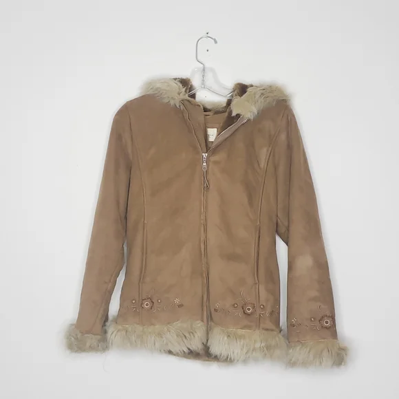 Cherokee Faux Suede Embroidered Trim Coat Size XL
