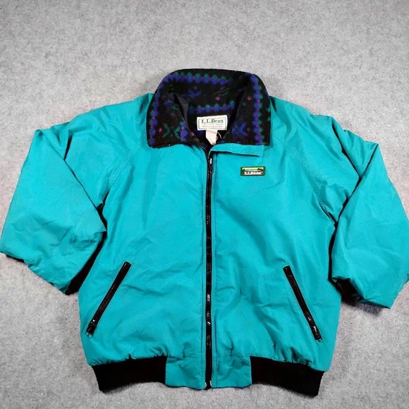 LL Bean Vintage 90s Warm-up Jacket Teal Fleece Lined Bomber Mens Medium