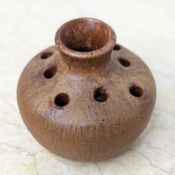 Studio Pottery Seagrove Flower Frog  Brown Vase Handcrafted Artisan Made