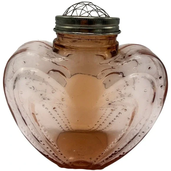Vintage Pink Glass Heart Floral Frog Vase Embossed Hobnail Romantic Decor 6in