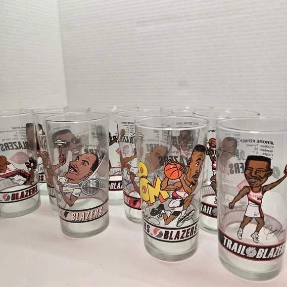 Vintage Portland Trail Blazers 92-94 Dairy Queen Glasses Lot Of 10 (3 Repeats)‎