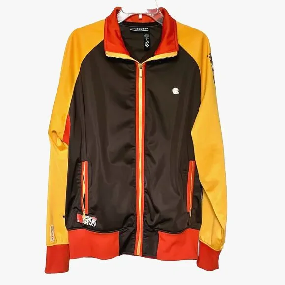 Roca Wear Jacket Mens Large Y2K Hip Hop Brown & Orange Track Windbreaker