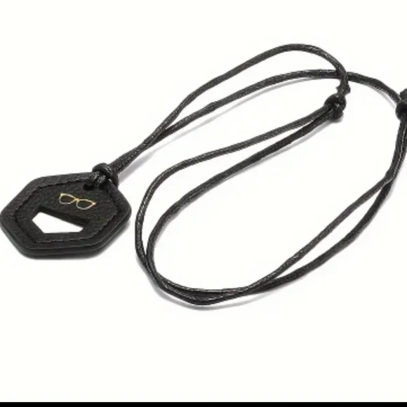 Eyeglass Necklace Faux Leather  Holder Black