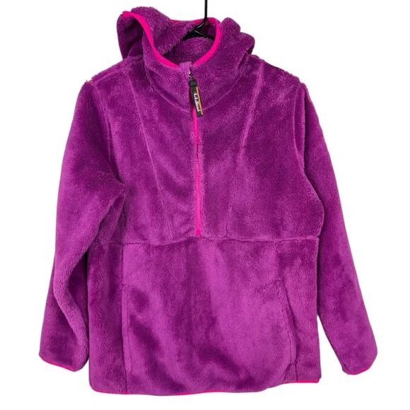 L.L.Bean youth fleece 1/2 zip hooded jacket in purple and pink XL 18