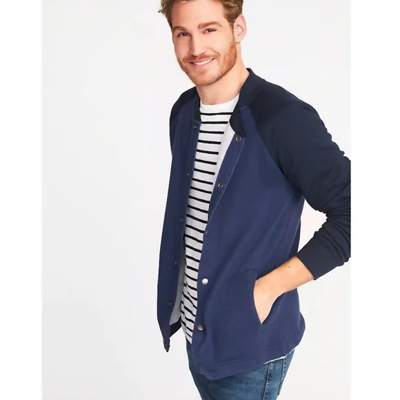 NWT Old Navy Mens Baseball Snap Front Two-Tone Blue Cotton Blend Jacket Size XXL