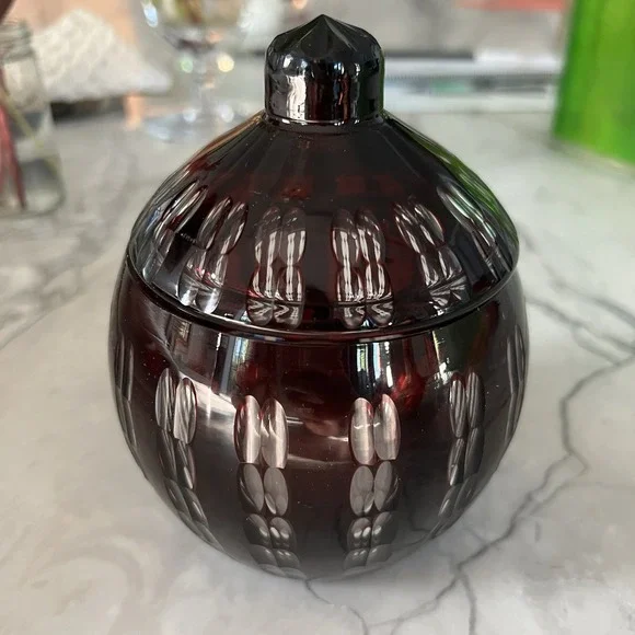 Carl Meltzer Glass Vase Lidded Box Langenau/Haida‎ Bohemia ruby red 1920s Czech