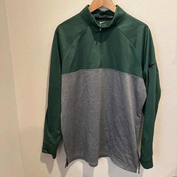Nike Therma Fit 1/4 Zip‎ Golf Top Fleece Green Gray Mens Size XL