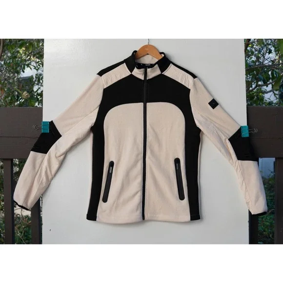 Stone Falcon‎ Men's Size Small White Black Full Zip Fleece Hoodie Jacket