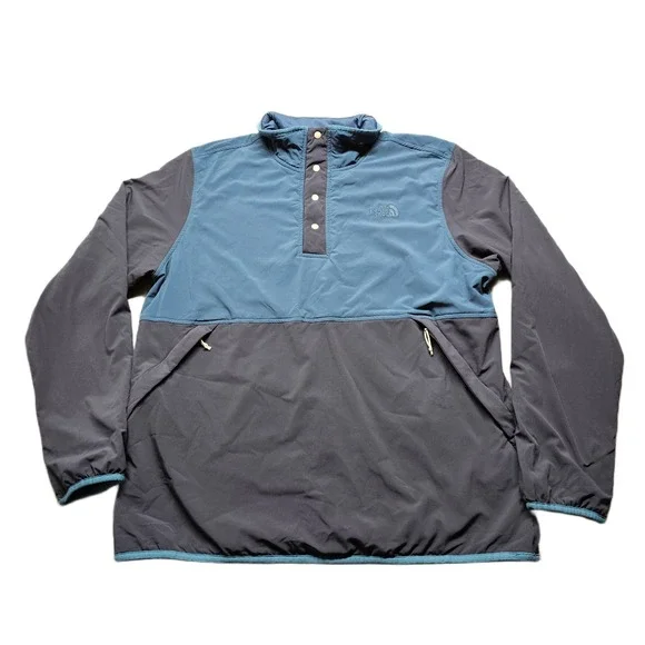The North Face 1/4 Snap Pullover Jacket Mens L Blue Gray Lightweight Long Sleeve