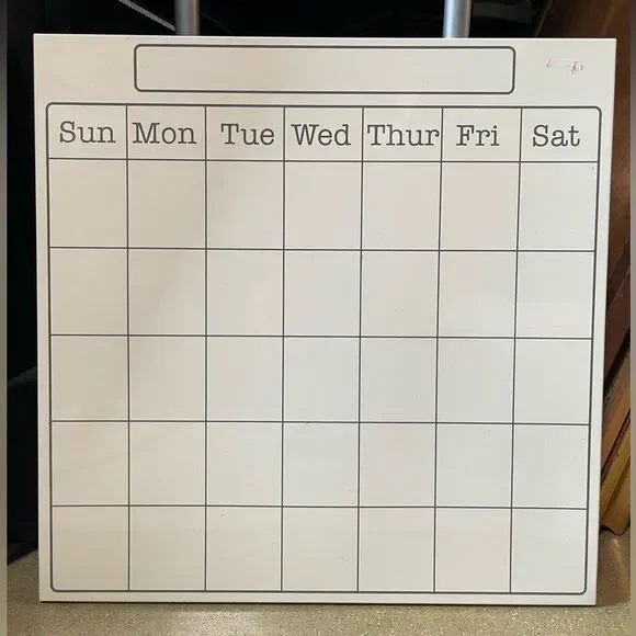 Dry Erase Wall Hanging Monthly Calendar Board with Days of the Week 16”x16”