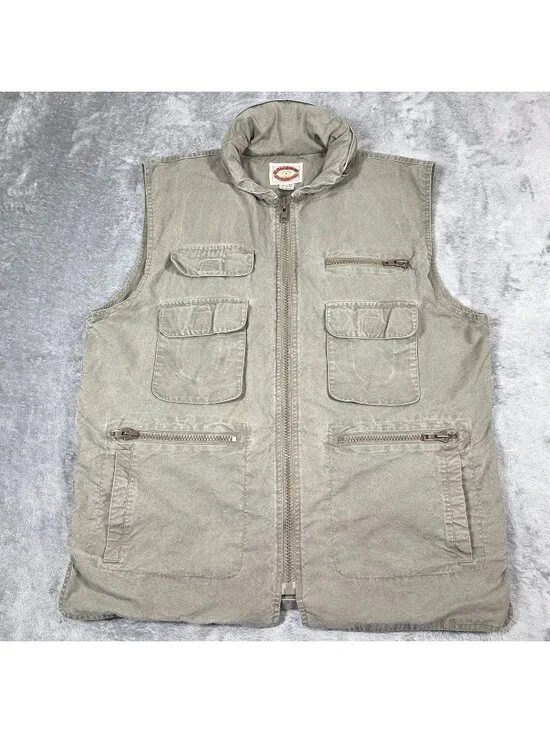 Vintage Banana Republic Vest Mens Large Green Safari Hunting Cargo Hooded 80s