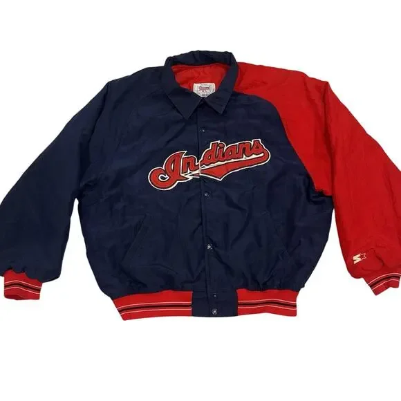 Starter Diamond Cleveland Indians Jacket Mens L MLB Bomber GUC