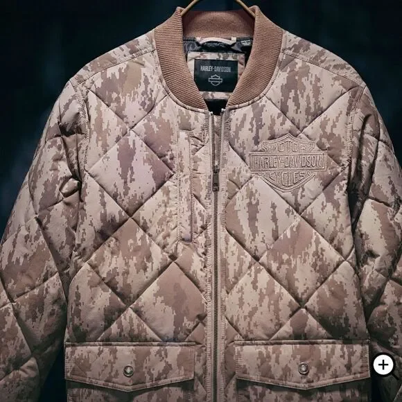 Harley Davidson Camo Jacket Quilted Puffer Bomber Men's Size 2XL