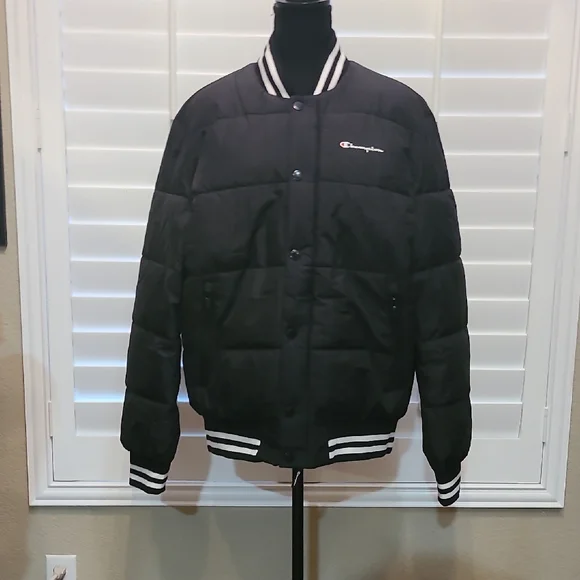 Champion Black Bomber Jacket with White Accents