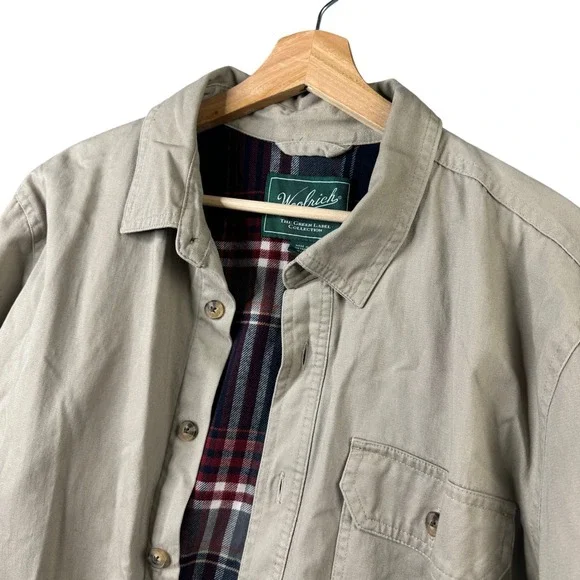 Woolrich Green Label Mens Medium Tan Flannel Lined Cotton Shirt Jacket Shacket