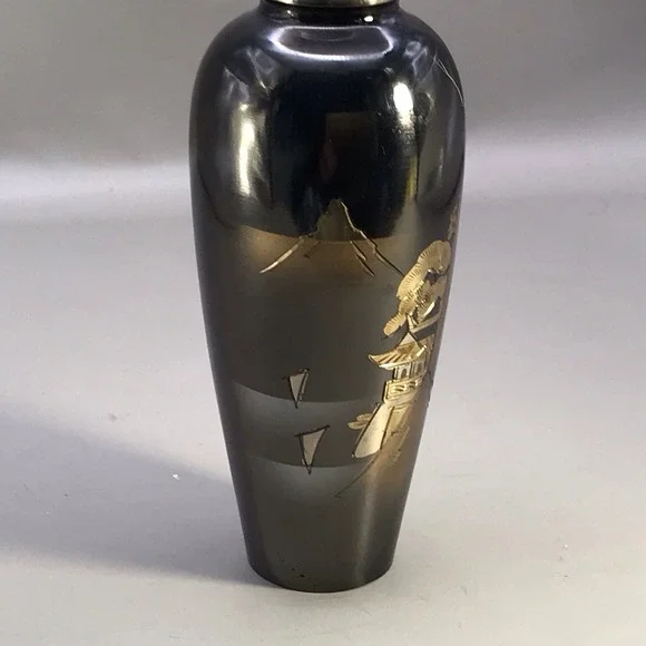 VTG Etched Mixed Metal Japaneses Vase 5