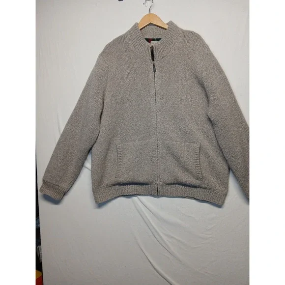 Vintage LL bean wool flannel‎ lined zip up sweater mens XXL
