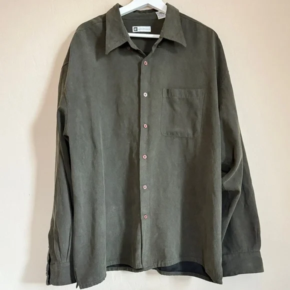 Bachrach Men’s Dark Green Button Down Long Sleeve Shirt Jacket Soft Thick XXL