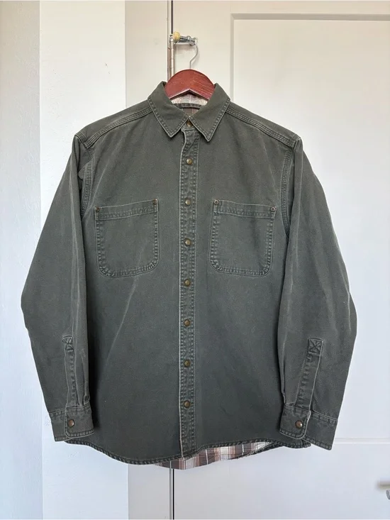 L.L BEAN CANVAS FLANNEL LINED SHACKET GREEN SIZE SMALL
