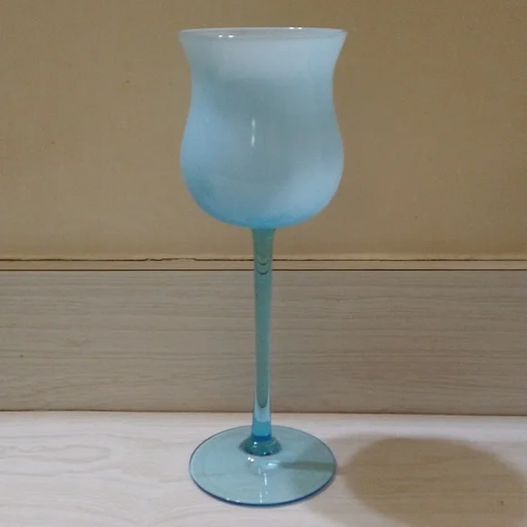 Vintage MCM Empoli Italian Moonstone Blue Tall Stemmed Blown Art Glass Vase
