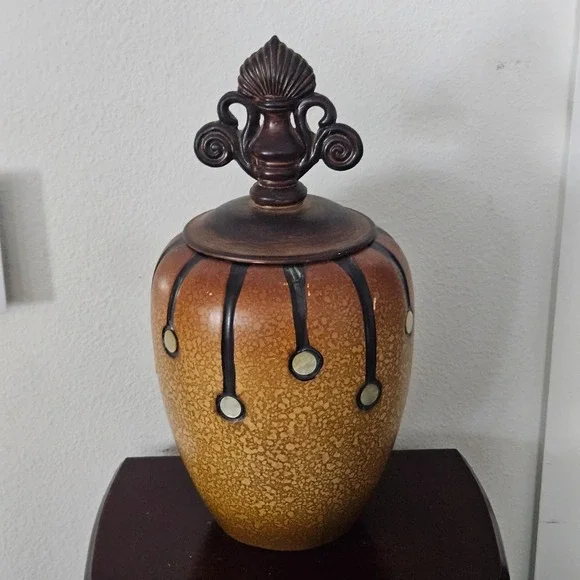 Brown Ginger Jar‎ Decorative Urn Lidded Ceramic Vase 16 inch Tall Decor Art