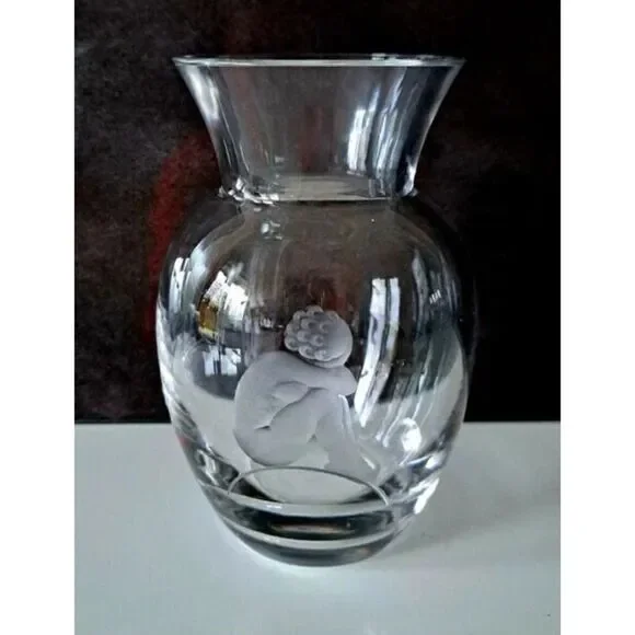 Vintage Mini 5” Val St. Lambert - hand-cut crystal vase with child