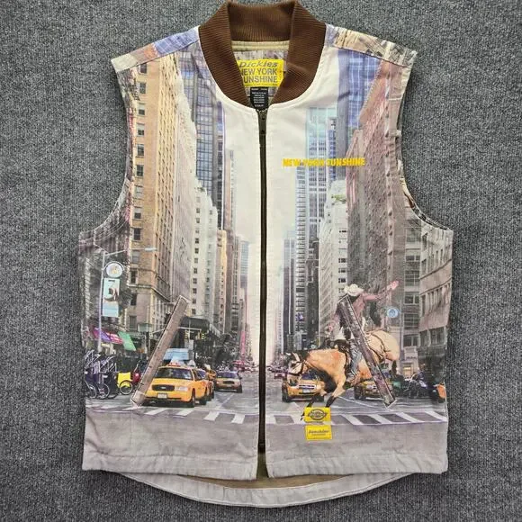 Dickies New York Sunshine Vest Mens Small City Cowboy Photoreal Canvas Full Zip